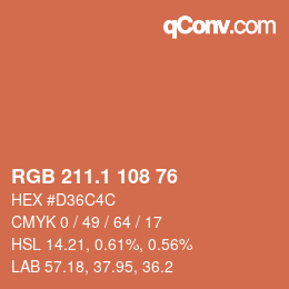 カラーコード: RGB 211.1 108 76 | qconv.com