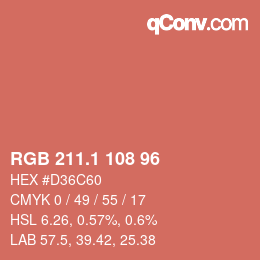 カラーコード: RGB 211.1 108 96 | qconv.com