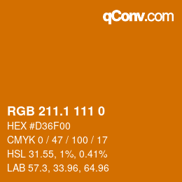 カラーコード: RGB 211.1 111 0 | qconv.com