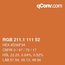 カラーコード: RGB 211.1 111 52 | qconv.com