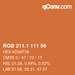 カラーコード: RGB 211.1 111 56 | qconv.com