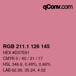 カラーコード: RGB 211.1 126 145 | qconv.com