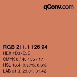 カラーコード: RGB 211.1 126 94 | qconv.com