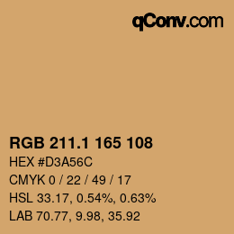 カラーコード: RGB 211.1 165 108 | qconv.com