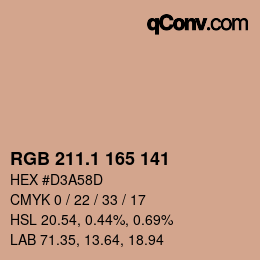 カラーコード: RGB 211.1 165 141 | qconv.com