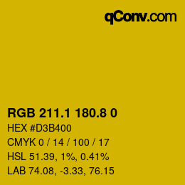 カラーコード: RGB 211.1 180.8 0 | qconv.com
