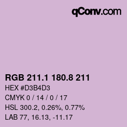 Color code: RGB 211.1 180.8 211 | qconv.com