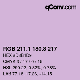 カラーコード: RGB 211.1 180.8 217 | qconv.com