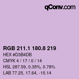カラーコード: RGB 211.1 180.8 219 | qconv.com