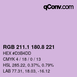 Color code: RGB 211.1 180.8 221 | qconv.com