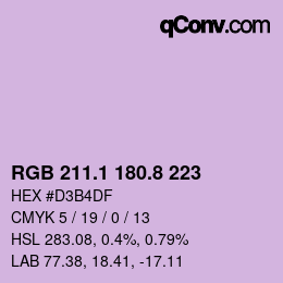カラーコード: RGB 211.1 180.8 223 | qconv.com