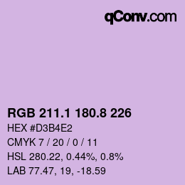 Color code: RGB 211.1 180.8 226 | qconv.com