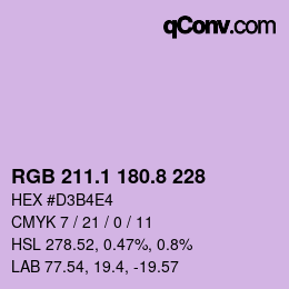 カラーコード: RGB 211.1 180.8 228 | qconv.com