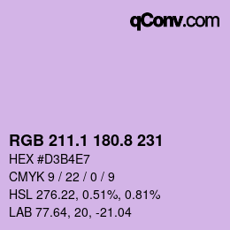 Color code: RGB 211.1 180.8 231 | qconv.com