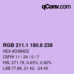 カラーコード: RGB 211.1 180.8 238 | qconv.com