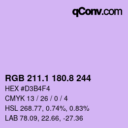 カラーコード: RGB 211.1 180.8 244 | qconv.com