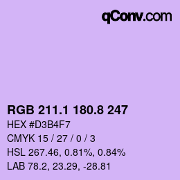 カラーコード: RGB 211.1 180.8 247 | qconv.com