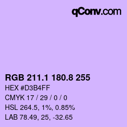 カラーコード: RGB 211.1 180.8 255 | qconv.com