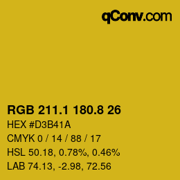 カラーコード: RGB 211.1 180.8 26 | qconv.com