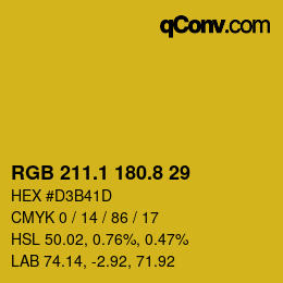 カラーコード: RGB 211.1 180.8 29 | qconv.com