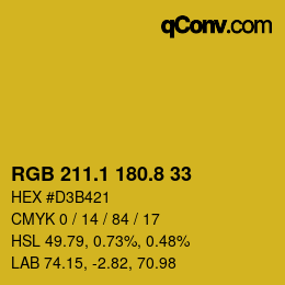 カラーコード: RGB 211.1 180.8 33 | qconv.com