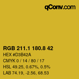 カラーコード: RGB 211.1 180.8 42 | qconv.com