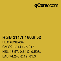 カラーコード: RGB 211.1 180.8 52 | qconv.com