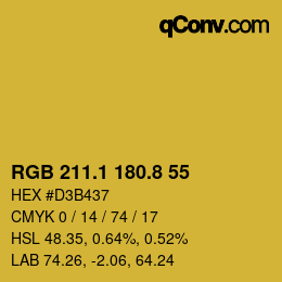 カラーコード: RGB 211.1 180.8 55 | qconv.com