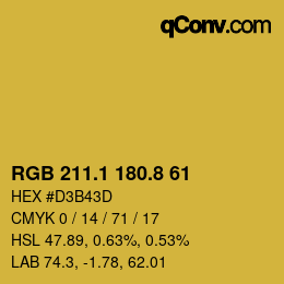 カラーコード: RGB 211.1 180.8 61 | qconv.com
