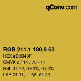 カラーコード: RGB 211.1 180.8 63 | qconv.com
