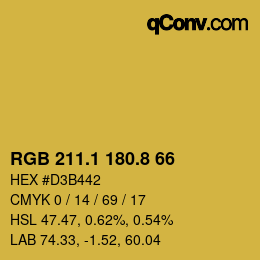 カラーコード: RGB 211.1 180.8 66 | qconv.com