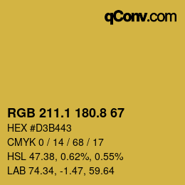 カラーコード: RGB 211.1 180.8 67 | qconv.com