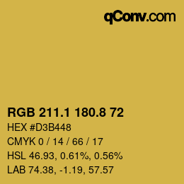 カラーコード: RGB 211.1 180.8 72 | qconv.com