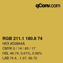 カラーコード: RGB 211.1 180.8 74 | qconv.com
