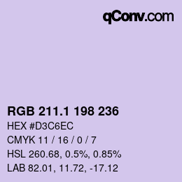 カラーコード: RGB 211.1 198 236 | qconv.com