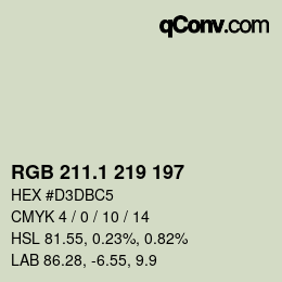 カラーコード: RGB 211.1 219 197 | qconv.com