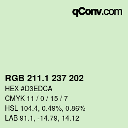 カラーコード: RGB 211.1 237 202 | qconv.com