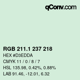 カラーコード: RGB 211.1 237 218 | qconv.com