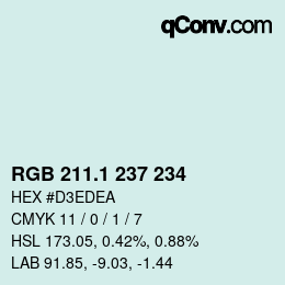 Color code: RGB 211.1 237 234 | qconv.com