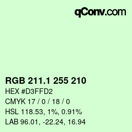 Color code: RGB 211.1 255 210 | qconv.com