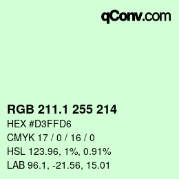 Color code: RGB 211.1 255 214 | qconv.com