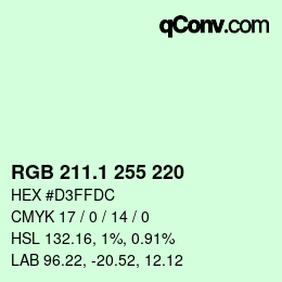 Color code: RGB 211.1 255 220 | qconv.com
