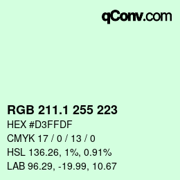 カラーコード: RGB 211.1 255 223 | qconv.com