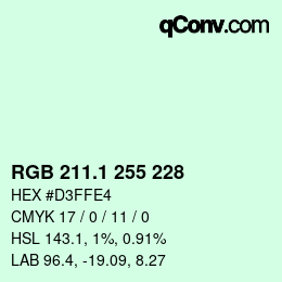 カラーコード: RGB 211.1 255 228 | qconv.com
