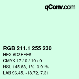 Color code: RGB 211.1 255 230 | qconv.com