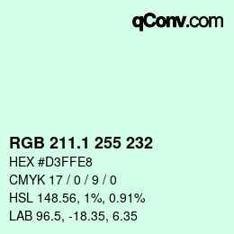 カラーコード: RGB 211.1 255 232 | qconv.com