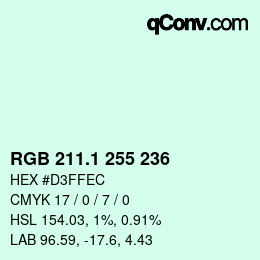 カラーコード: RGB 211.1 255 236 | qconv.com