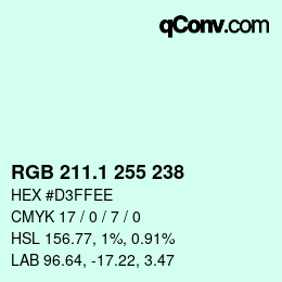 Color code: RGB 211.1 255 238 | qconv.com