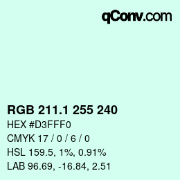 Color code: RGB 211.1 255 240 | qconv.com