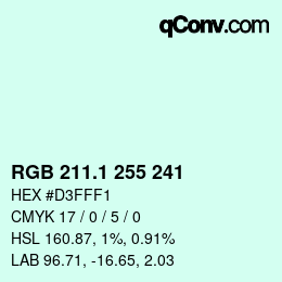 カラーコード: RGB 211.1 255 241 | qconv.com